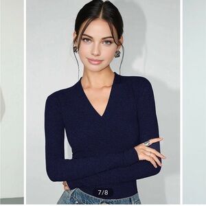 Elegant Navy V-Neck Top